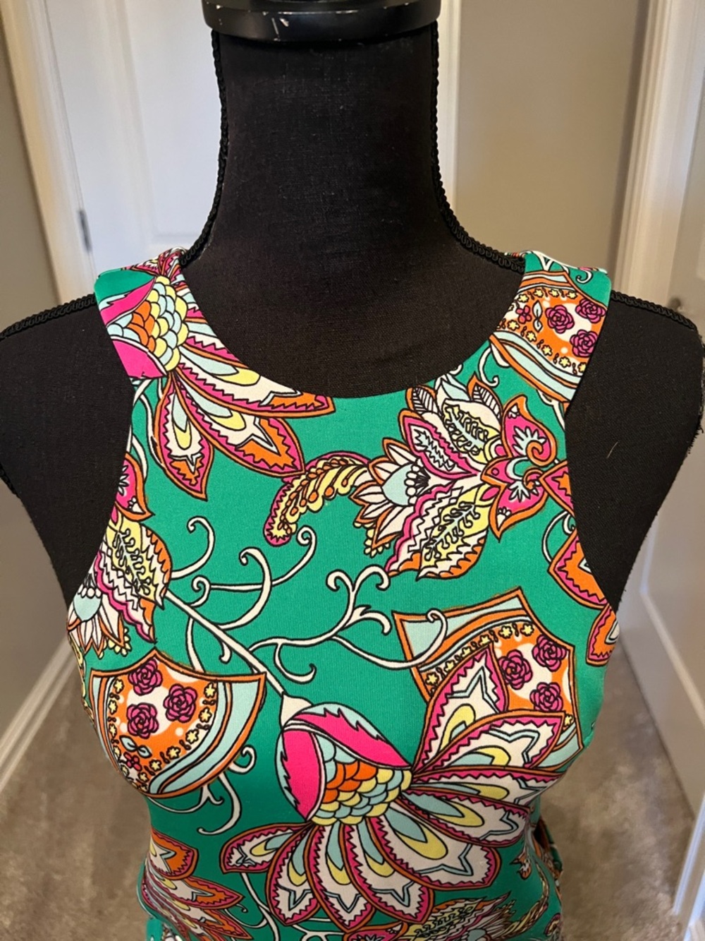 GBX Teal Multicolor Floral Sleeveless A-Line Dress with cut-outs on side - Picture 2 of 11